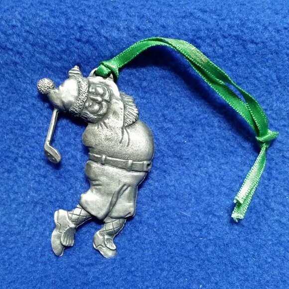 Vintage EBJ Pewter Santa Playing Golf Ornament Gift for Golfer Pre-Owned No Box - Picture 7 of 10